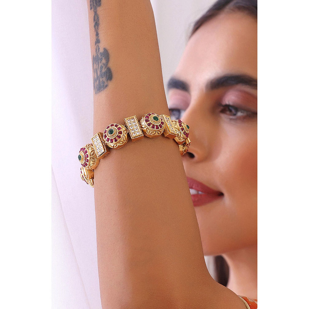 SWABHIMANN Multicolour Gold Plated Kada