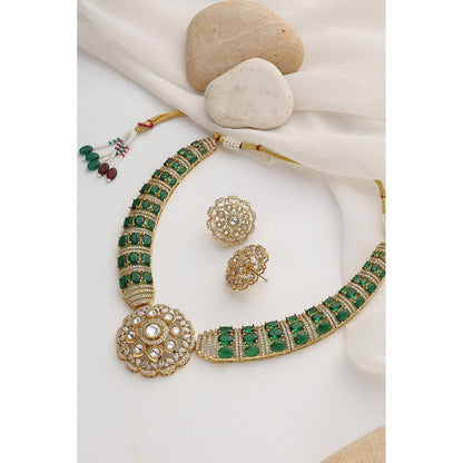 SWABHIMANN Green Gold Plated Polka Choker with Earnings