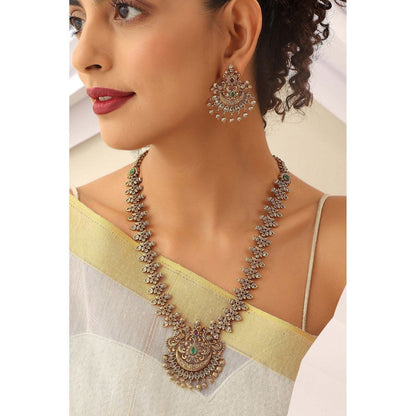 SWABHIMANN Thanya Green Temple Work Long Necklace with Earrings Set