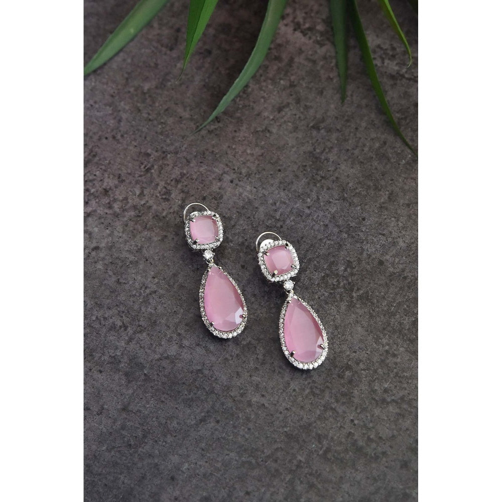 SWABHIMANN Fritzie Pink Silver Plated Zirconia Dangler Earrings