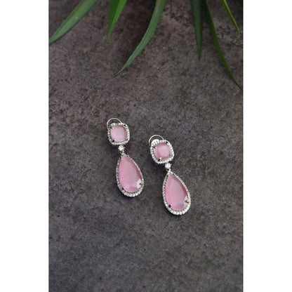 SWABHIMANN Fritzie Pink Silver Plated Zirconia Dangler Earrings