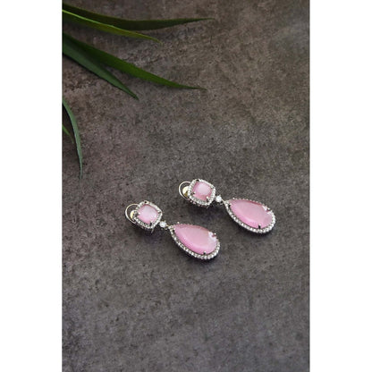 SWABHIMANN Fritzie Pink Silver Plated Zirconia Dangler Earrings