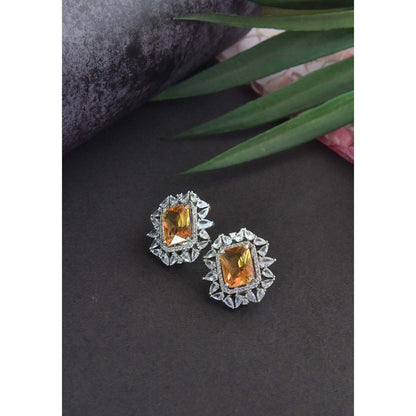 SWABHIMANN Amyna Topaz Silver Plated Zirconia Stud Earrings