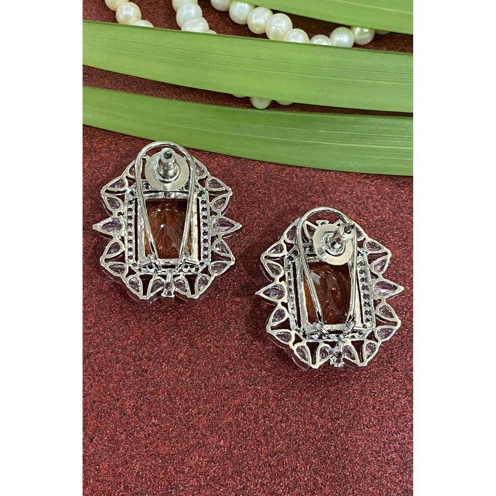 SWABHIMANN Amyna Topaz Silver Plated Zirconia Stud Earrings