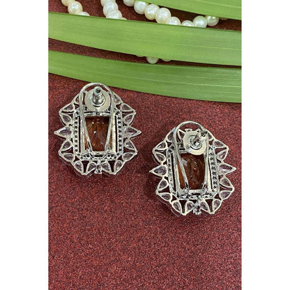SWABHIMANN Amyna Topaz Silver Plated Zirconia Stud Earrings