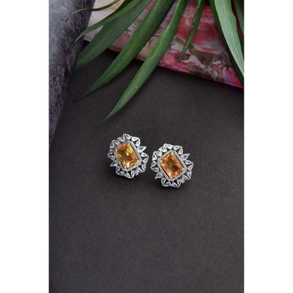 SWABHIMANN Amyna Topaz Silver Plated Zirconia Stud Earrings