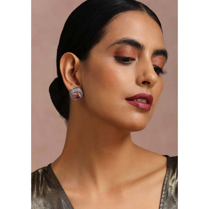 SWABHIMANN Fedro Rose Quartz Zirconia Stud Earrings