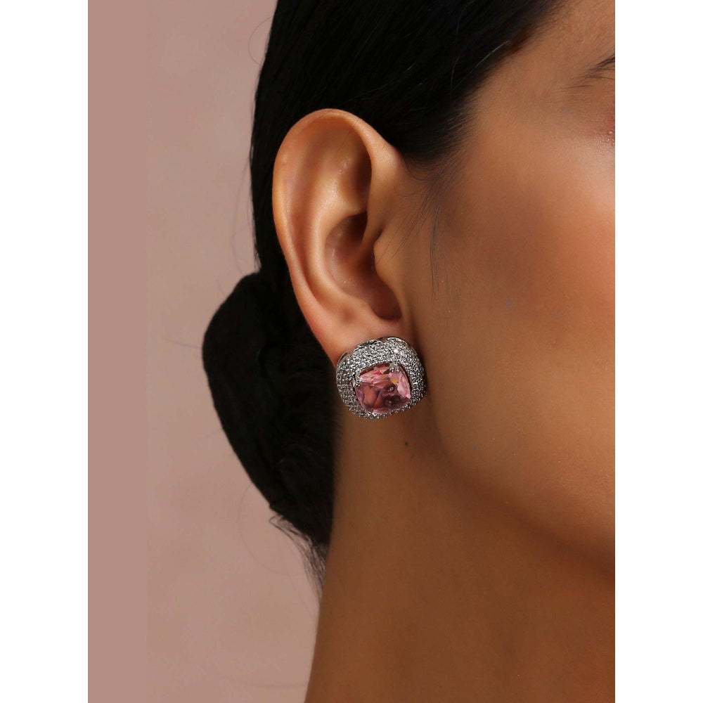 SWABHIMANN Fedro Rose Quartz Zirconia Stud Earrings