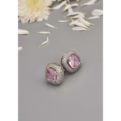 SWABHIMANN Fedro Rose Quartz Zirconia Stud Earrings