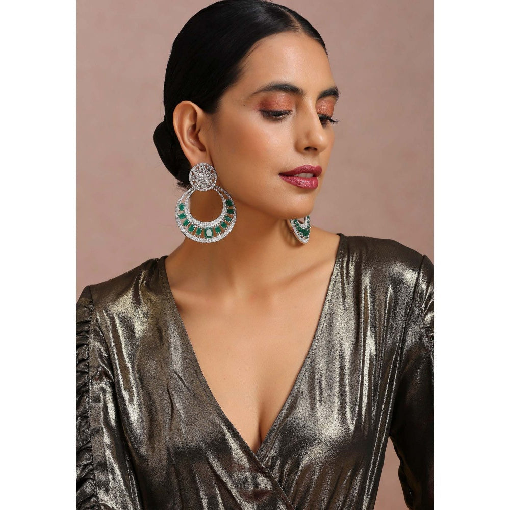 SWABHIMANN Amelie Emerald Zirconia Chandbali Earrings
