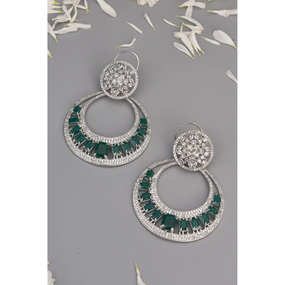 SWABHIMANN Amelie Emerald Zirconia Chandbali Earrings