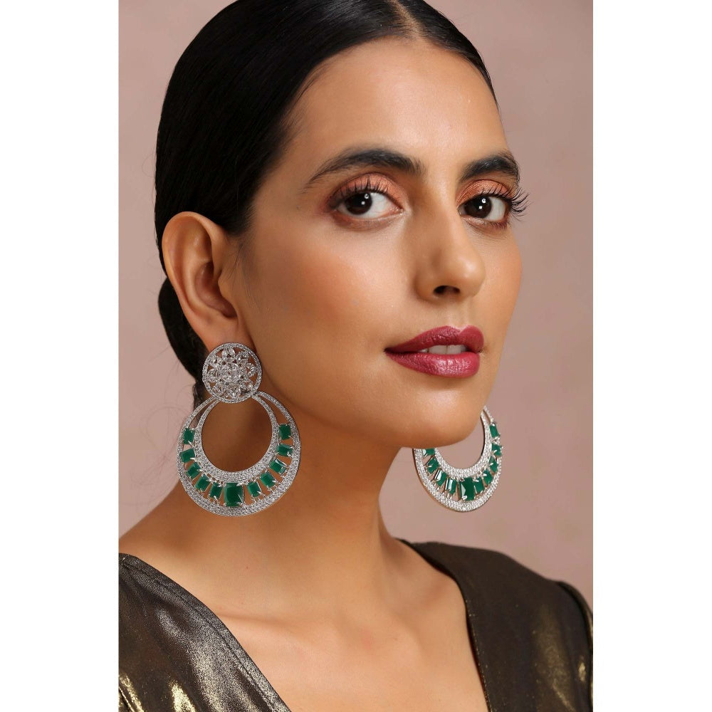 SWABHIMANN Amelie Emerald Zirconia Chandbali Earrings