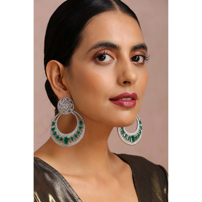 SWABHIMANN Amelie Emerald Zirconia Chandbali Earrings