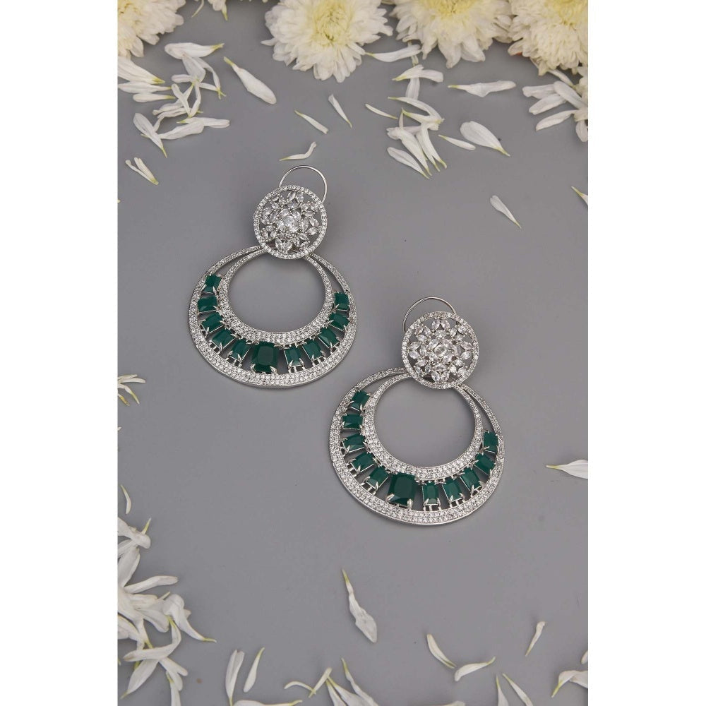 SWABHIMANN Amelie Emerald Zirconia Chandbali Earrings
