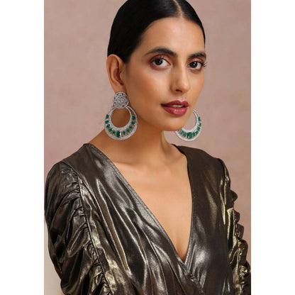 SWABHIMANN Amelie Emerald Zirconia Chandbali Earrings