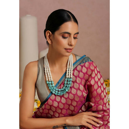 SWABHIMANN Belle Green Tumble and Pearl Layered Necklace