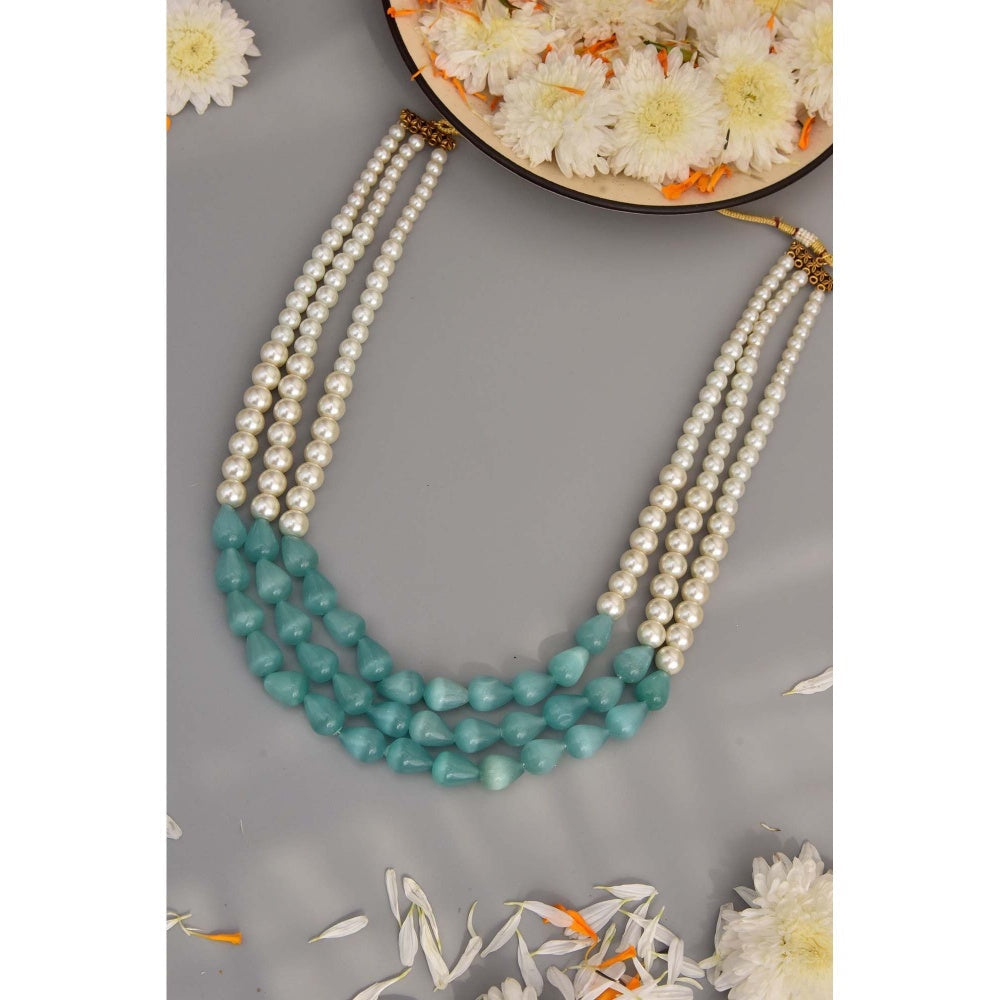 SWABHIMANN Belle Green Tumble and Pearl Layered Necklace