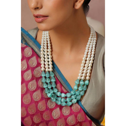 SWABHIMANN Belle Green Tumble and Pearl Layered Necklace