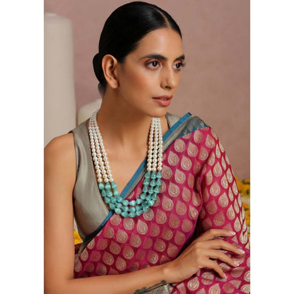 SWABHIMANN Belle Green Tumble and Pearl Layered Necklace