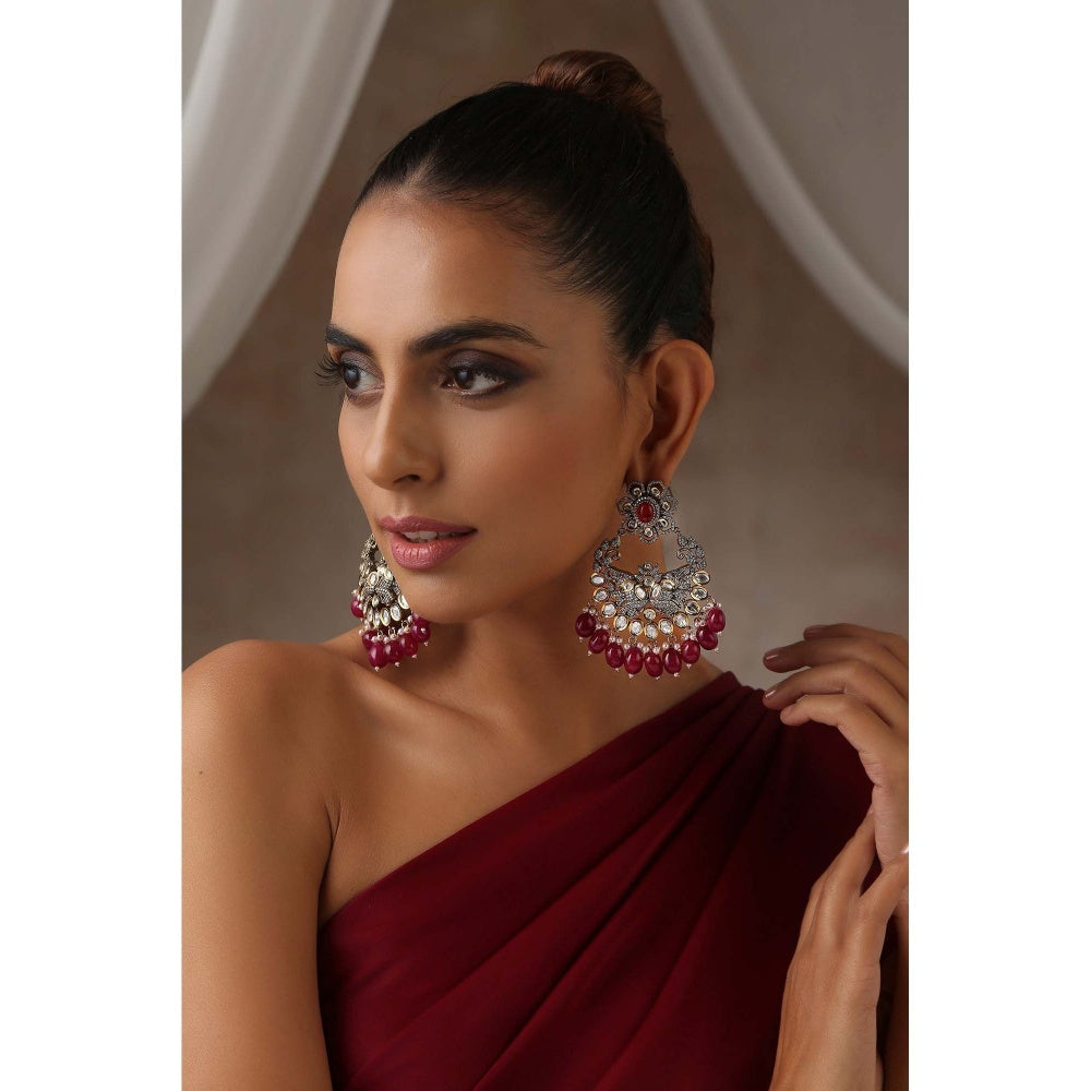 SWABHIMANN Sarai Red Victorian Polki Dangler Earrings