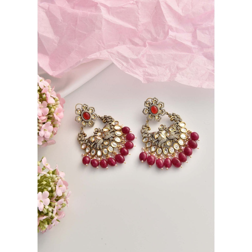 SWABHIMANN Sarai Red Victorian Polki Dangler Earrings