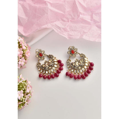 SWABHIMANN Sarai Red Victorian Polki Dangler Earrings