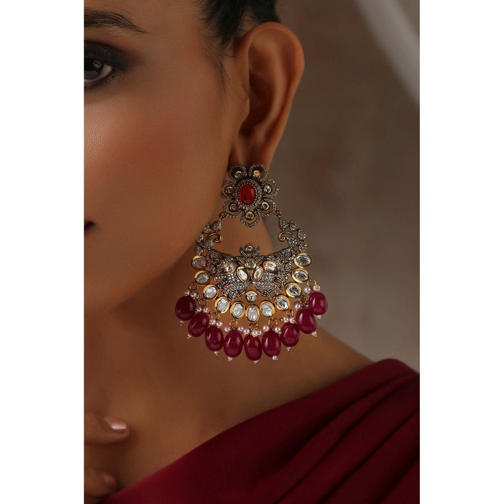 SWABHIMANN Sarai Red Victorian Polki Dangler Earrings