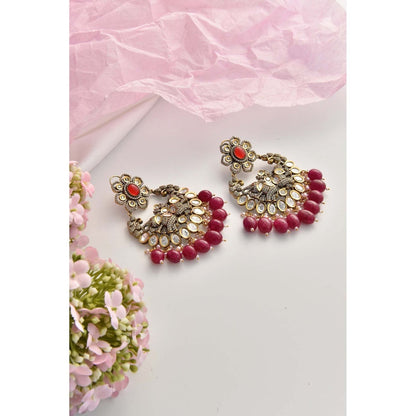 SWABHIMANN Sarai Red Victorian Polki Dangler Earrings