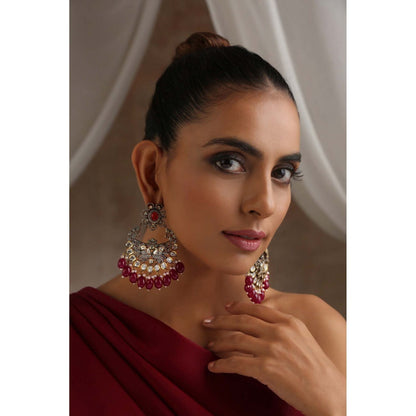 SWABHIMANN Sarai Red Victorian Polki Dangler Earrings