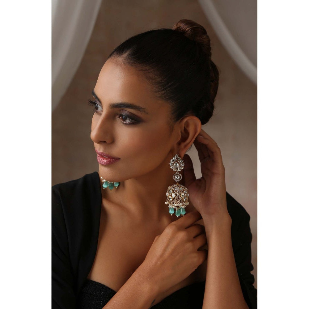 SWABHIMANN Soraya Mint Polki Jhumka Earrings