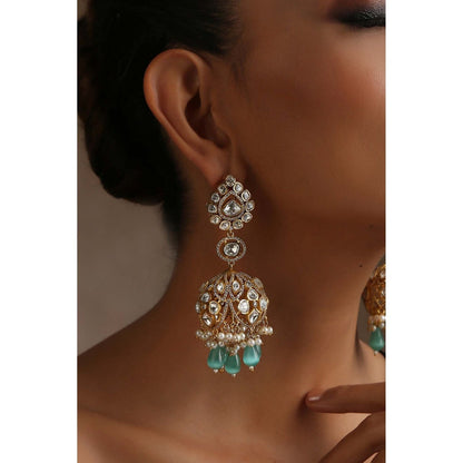 SWABHIMANN Soraya Mint Polki Jhumka Earrings