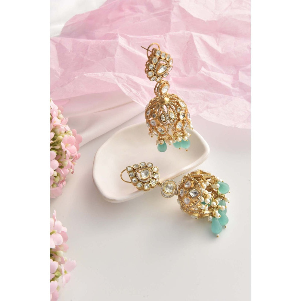 SWABHIMANN Soraya Mint Polki Jhumka Earrings