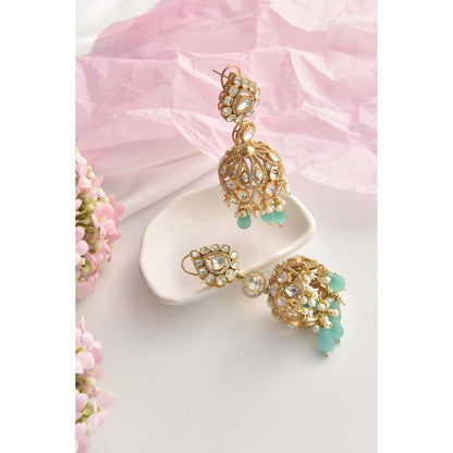 SWABHIMANN Soraya Mint Polki Jhumka Earrings