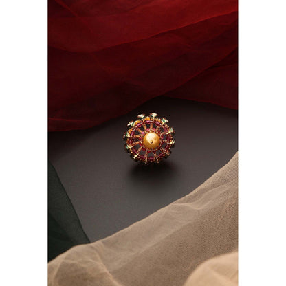 SWABHIMANN Manzil Red Kundan and Pearl Ring