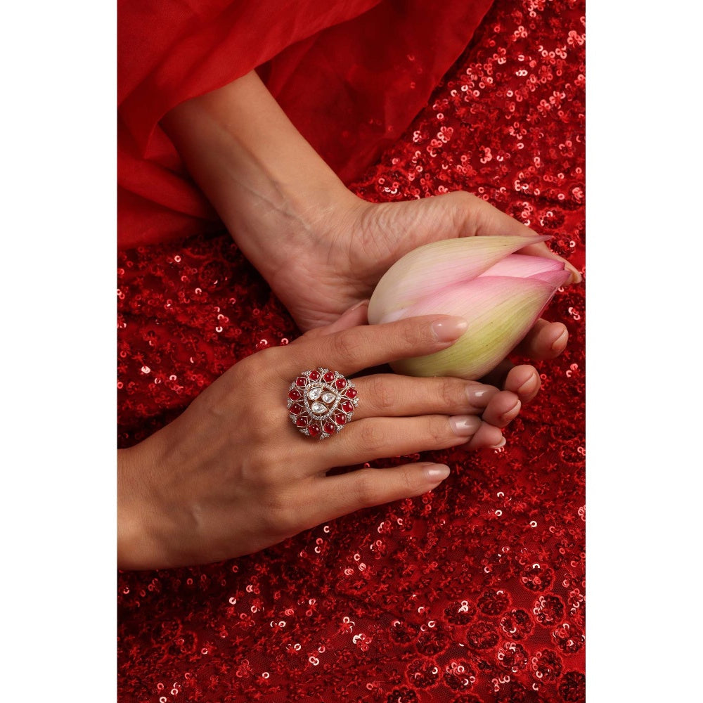 SWABHIMANN Zoe Red Polki Ring