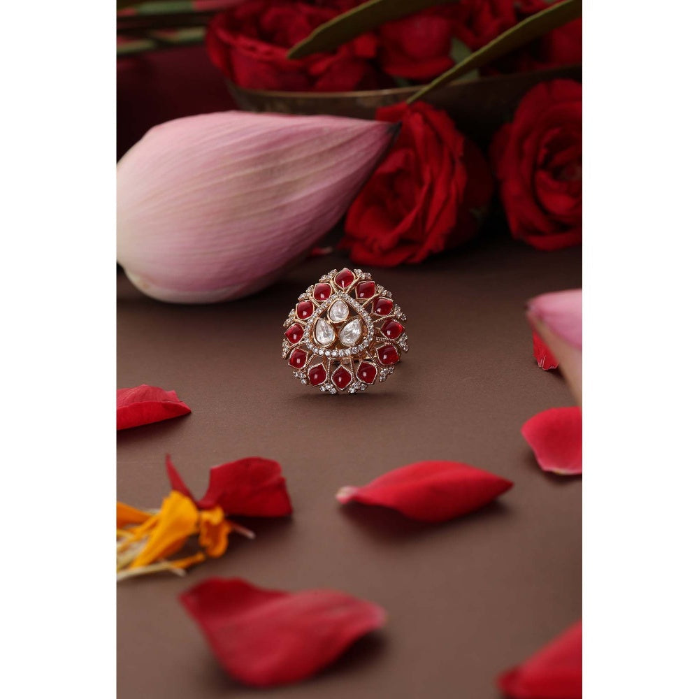 SWABHIMANN Zoe Red Polki Ring