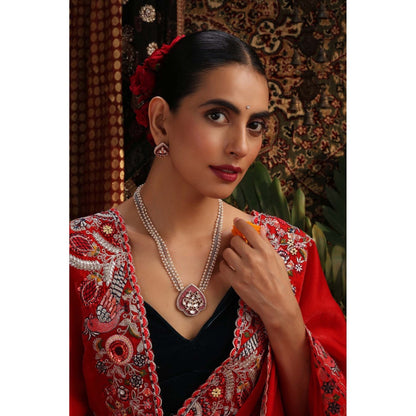 SWABHIMANN Driksha Red Polki Pendant Necklace Set