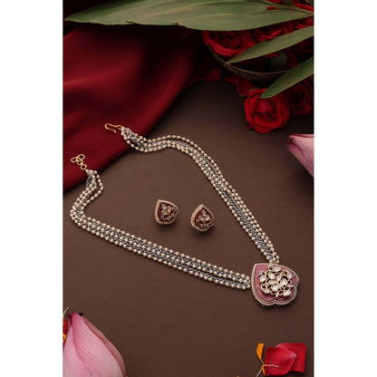 SWABHIMANN Driksha Red Polki Pendant Necklace Set