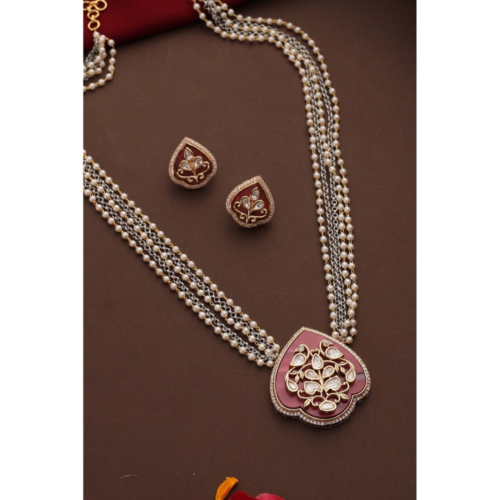 SWABHIMANN Driksha Red Polki Pendant Necklace Set