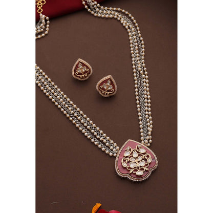 SWABHIMANN Driksha Red Polki Pendant Necklace Set