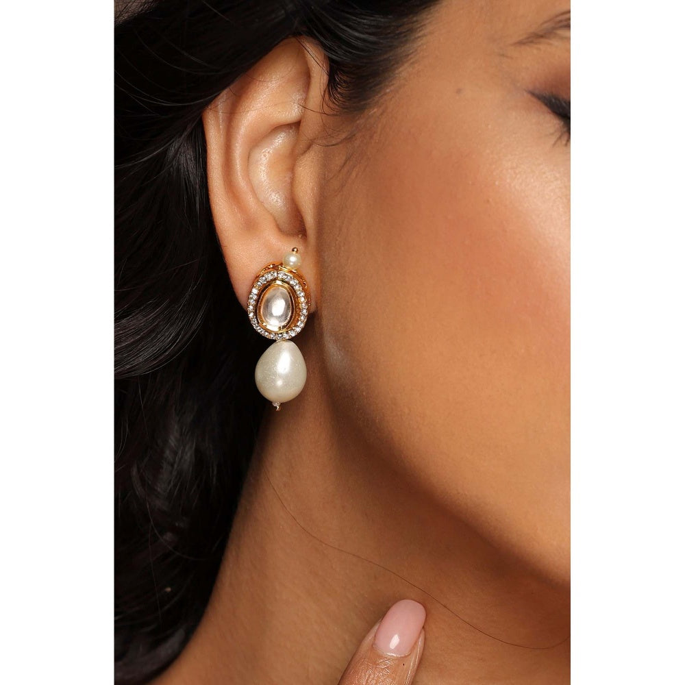 SWABHIMANN Vibha White Gold Plated Pearl Drop Earrings