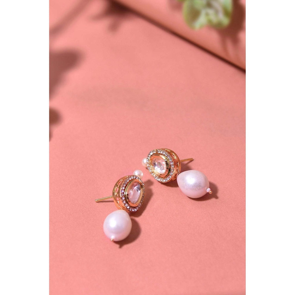 SWABHIMANN Vibha White Gold Plated Pearl Drop Earrings