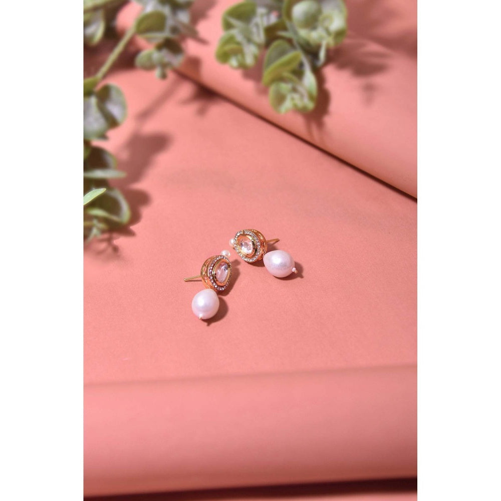 SWABHIMANN Vibha White Gold Plated Pearl Drop Earrings