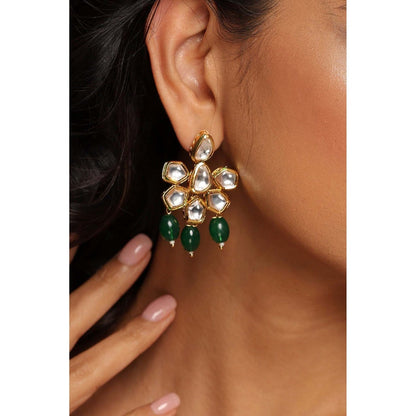 SWABHIMANN Firoz Green Kundan Dangler Earrings