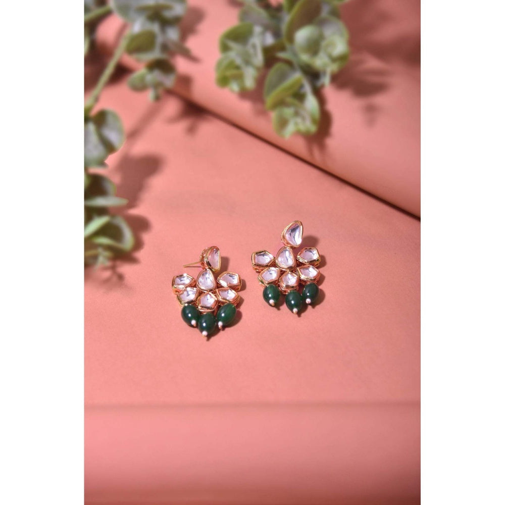 SWABHIMANN Firoz Green Kundan Dangler Earrings