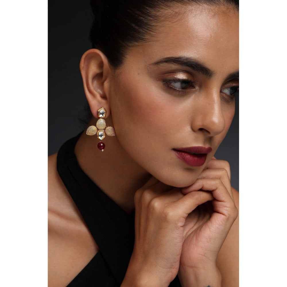SWABHIMANN Ziya Red Gold Kundan Earrings