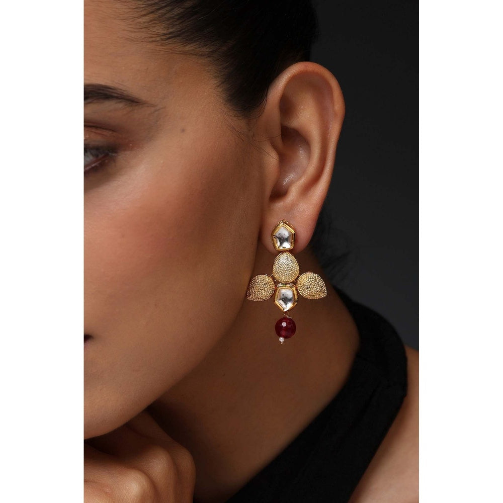 SWABHIMANN Ziya Red Gold Kundan Earrings