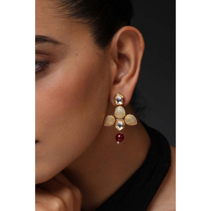 SWABHIMANN Ziya Red Gold Kundan Earrings