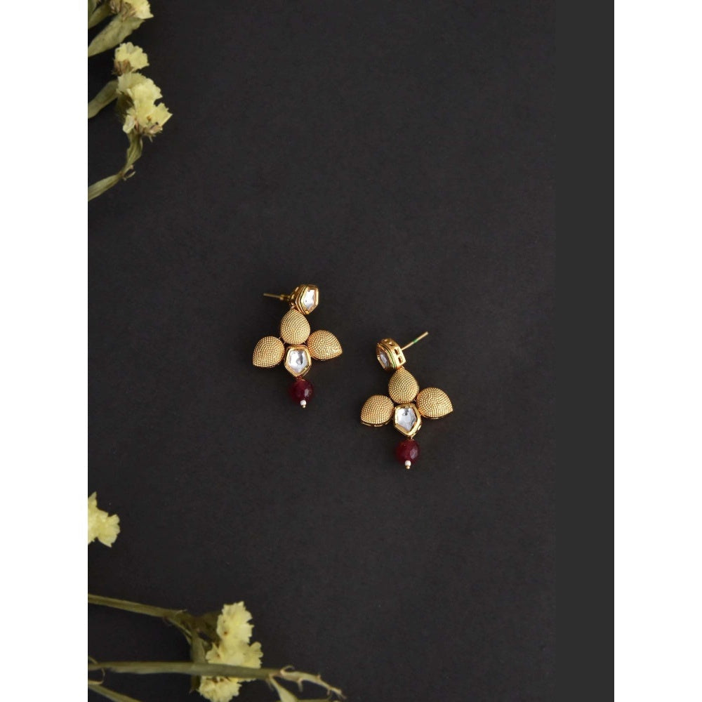 SWABHIMANN Ziya Red Gold Kundan Earrings