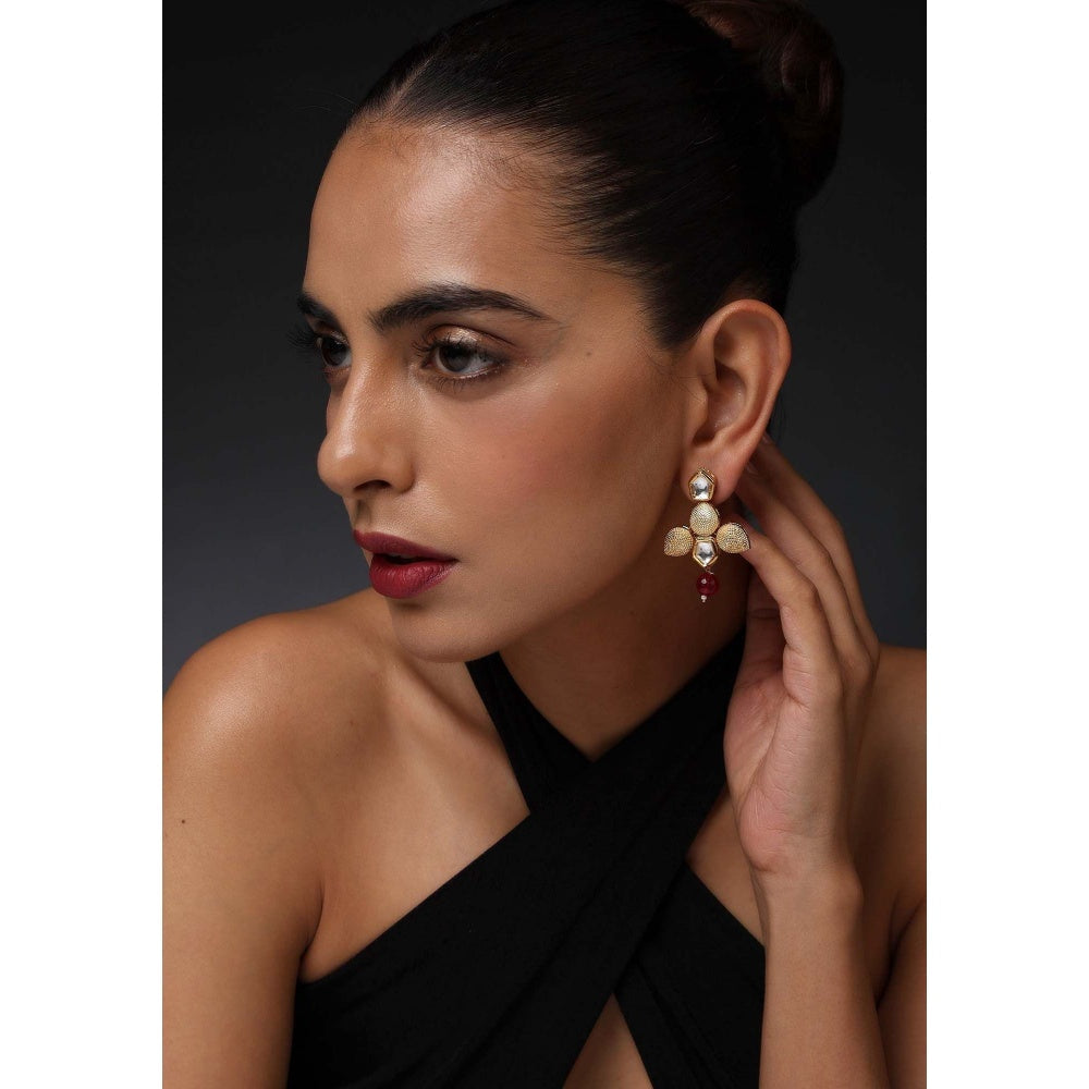 SWABHIMANN Ziya Red Gold Kundan Earrings